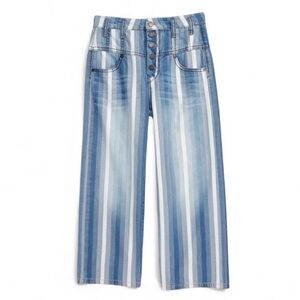 Habitual Girls Striped High Rise Wide Leg Crop Jeans